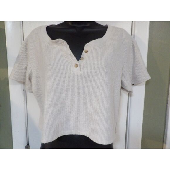 Abercrombie & Fitch crop waffle weave henley S - Picture 1 of 5